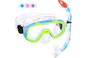 KUYOU Kids Snorkel Set, Anti-Fog Diving Mask, Panoramic View Snorkel Mask, Children Swimming Goggles, Snorkelling Gear with Breathing Tube