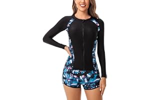 SEAUR Rash Guard Damen Langarm UPF 50+ UV Schutz Zweiteiler Badeanzug Schwimmanzug Slim Fit Sonnenschutz Bademode Shirt und Shorts S M L XL XXL 3XL
