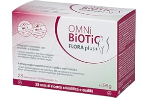 OMNi BiOTiC FLORA plus+ | Integratore Alimentare con Probiotici e Prebiotici | Polvere | Vegano e senza Glutine | 28 Bustine da 2 g