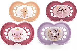 MAM Original Day & Night Soothers | 6-18 Months | 4 Pack | Includes 2X Glow in The Dark Dummies | Orthodontic Design | Baby Accessories | Pink (Various Designs)