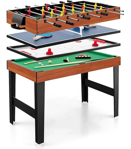 Baby Foot 4FT – Table Multijeux 10 En 1 – Billard, Hockey, Bowling, Dames, Échecs, Poker – Pliable – 2 à 6 Joueurs