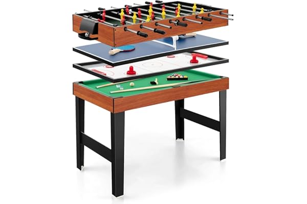 COSTWAY 4 en 1 Table de Baby-Foot avec Billard & Hockey & Tennis, Table Multijeux Empilable avec Marqueur Manuel, Jouet d'arcade pour Fête Bar Salle de Jeux, Accessoires Inclus, 125x97x83cm