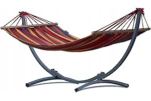 ‎POTENZA Potenza Hängematte mit Gestell I Stabiler Rahmen 200kg - 250cm Balkon I Hängematte 200x120cm I Indoor Outdoor Garten Pool Terrasse Stahl (Basic Gestell Graphit, Rot - Stabhängematte)
