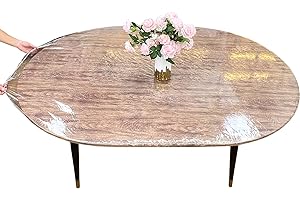 LIBERECOO Nappe Ovale ajustée en Vinyle Transparent – Nappe de Table élastique très résistante en Plastique à Bords élastiques – Idéale pour Une Utilisation en intérieur et en extérieur (idéale pour