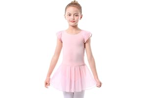 Mecceos Ballettkleidung Mädchen Ballettkleid Kinder TüTü Kurzarm Baumwolle Balletttrikot Ballettanzug Kinder Tanzkleid Tanzbody mit Rock Tütü