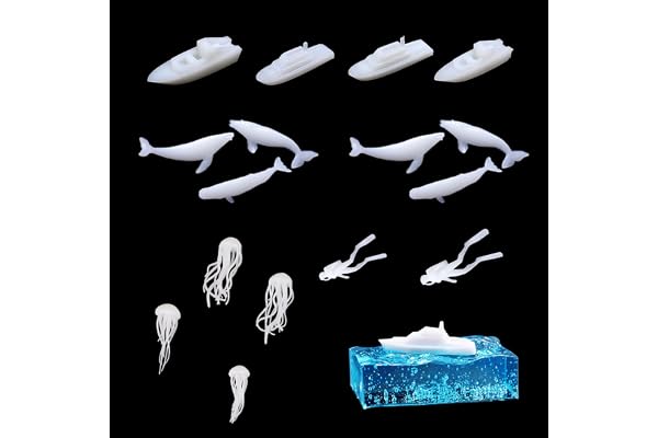 NA Woohome Lot de 16 moules en silicone époxy 3D pour moulage de bijoux, mini bateau de croisière, baleine, méduses