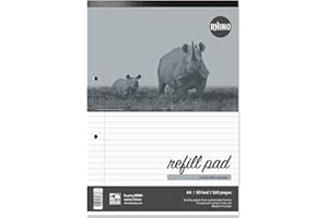 RHINO A4 Refill Pad, Writing Pad, 160-Page / 8mm Lined with Margin, 1-Pack, White Hole Punched Top Binding Writing Paper, Office & School Stationery Supplies