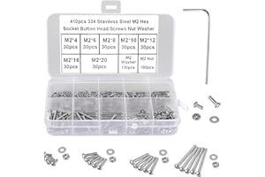 FandWay 410 Pezzi Kit di Viti Testa Bottone Brugola M2 Con Bulloni, Dadi e Rondelle - Esagono Incassato in Acciaio Inox 304 - 1 Chiave Inclusa per Mobili, Garage, Casa, DIY