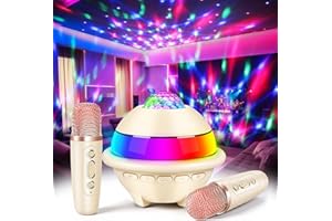 Charmofun Karaoke Infantil con 2 Microfonos Inalambricos, Microfono Karaoke Bluetooth con Luces LED Discoteca y Efectos de Voz, Regalo Niñas y Niños 3-12 Años, Juguetes Bola Discoteca, Regalo Navidad