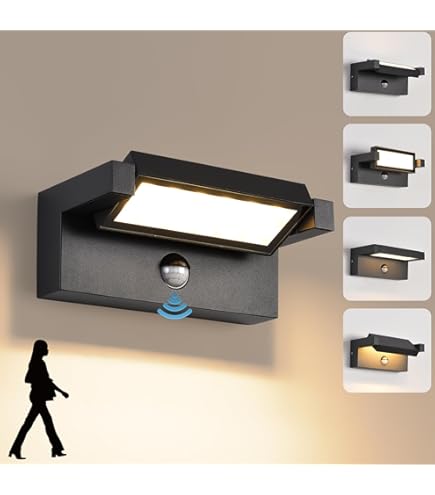 Wandlamp voor binnen en buiten, 22 W, led, buitenlamp, buitenlamp, muur, IP65 waterdicht, 3000 K, warmwit, buitenlamp, wandlamp met 350 graden draaibaar paneel, voor tuin, terras, balkon, zwart