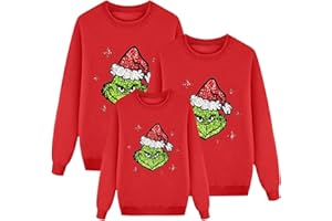 Sonnena Pull Noel Famille Sweat Grinch Femme Homme Enfants Famille Longue Manches Tops Christmas Sweater Pulls De Noël Familles Col Rond Christmas Sweat-Shirt Manche Longue Hiver Chaud