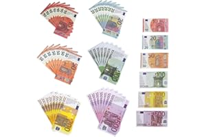 Chumix 180 Pezzi Soldi Finti per Bambini, 10, 20, 50, 100, 200, 500 Banconote Finte, Soldi Falsi Utilizzare nelle Registratore di Cassa Giocattolo, Come Oggetti Scena per L'apprendimento e Il Gioco