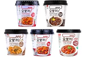 POKOHOME Young Poong Yopokki Tteokbokki Cup Traditional Korean Topokki Ddukbokgi Instant Rice Cake Stick Snack (1, SET 5 Flavors - Garlic, Jjajang, Original, Spicy, Sweet & Spicy)