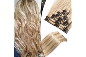 Elailite Extension Capelli Veri Clip Remy Human Hair Extensions Set da 8 Ciocche Full Head Hair Extensions Clips Invisibili 25cm 50g #18/#613 Beige Sabbia Biondo/Biondo Chiarissimo