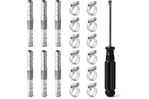 Josaton 6Pcs Hose Barb Fitting 6mm Stainless Steel Hose Barb Connector 2 Way Straight Hose Fitting with 12Pcs Clamps for Air Gas Water Fuel