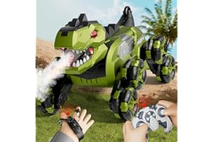 4DRC Y12 Dinosaur Remote Control Car, Eight-wheeled Stunt Tyrannosaurus Rex RC Car with 2 Types of Control, LED Light, Spray, Music, Gesture Sensing RC Drift Cars Toys Gifts for Kids Boys Girls