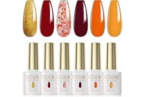 ROSALIND Esmaltes Semipermanentes Oro Rojo Rojo Oscuro Naranja Amarillo 6 Colores Kit Pintauñas Semipermanentes Uñas de Gel UV LED Esmaltes en Gel Nail Polish Colores de Otoño