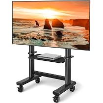 Mobile TV Stand On Wheels – Holds 32-75 Inch TVs Up To 132 Lbs, Height Adjustable Shelf, VESA 600x400mm