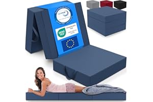 ELONEO Matelas Pliant, Matelas d'Appoint Pliable en 3 Parties, Mousse Extra Épaisse (15 cm), Lavable, Cube Intervertébral, Matelas Pliable, pour Adulte, 1 Personne (Bleu, 75 x 195 x 15 cm)