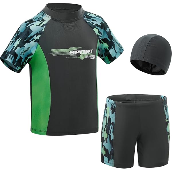 NIUAOAO Badeanzug-Set Für Jungen – 3-teilig Mit Rashguard, Shorts & Hut, LSF 50+, 5–14 Jahre