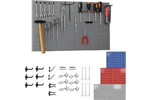 Crisalide® Pannello Portautensili Forato Porta Attrezzi, Rastrelliera Organizzazione Officina, Garage, Negozio, 50 * 100 CM, Rastrelliera Con Ganci Assortiti (Grigio)