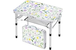 Sportneer Mesa plegable de camping, altura ajustable, mesa plegable portátil de 60 cm de largo x 40 cm de ancho, mesa ajustable de 2 alturas con capa de malla para campamento al aire libre, jardín