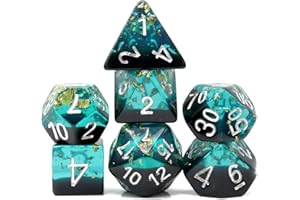 Haxtec DND Würfel Set Blau Schwarz Harz Würfel Set Goldfolie Flocken D&D Polyederwürfel für Rollenspiel RPG Dungeons and Dragons