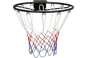 FUNJEPE Professionelle Größe (45 cm), massiver Basketballkorb-Ring, Basketballkorbnetz und Wandbefestigungen, geeignet für Erwachsene und Kinder, drinnen und draußen, Schwarz