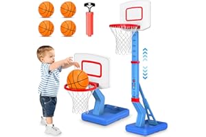 ASONINE Canasta Baloncesto Infantil, Altura Ajustable 70-138 cm,Mini Canasta de Baloncesto para Interior y Exterior,Regalos Cumpleaños para niños de 3 a 8 años-Azul