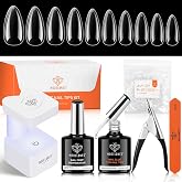 modelones Nail Tips and Glue Gel Kit 500pcs Clear Fake Nails Almond with Prep Dehydrate 4In1 U V/LED Lamp Art Tools Acrylic E