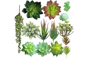 Aisamco Sztuczne sukulenty, 14 szt., różne sztuczne sukulenty, bukiet sztucznych sukulentów, sznur pereł, łzy kochanki, roślina, przybrzeżny domek, aranżacja, mieszana, eszeweria, sukulent na biurko, sukulent