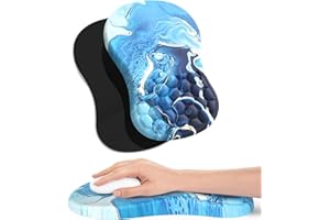 Giecy Mousepad mit Handauflage mit Massage-Design, Ergonomische Mauspad mit Memory-Schaum und Rutschfester PU-Unterseite, Handballenauflage Maus für Büro (Blau&Weiß Marmor)