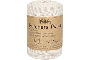 Vivifying Butchers String, 656 Feet/200M 3ply Cotton Butchers Twine, 2MM Food Safe Cooking String for Tying Meat, Kitchen Twine for Making Sausage and Trussing Poultry (White)