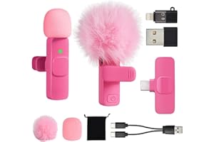 KZZOUY Lapel Mini Hot Pink Microphone for iphone Android Phone Tablets ipad PC, Usb C Wireless Lavalier Mic for Podcast Video Recording Vlogging Tiktok Youtube Interview Content Creators, Small Clip on Mics