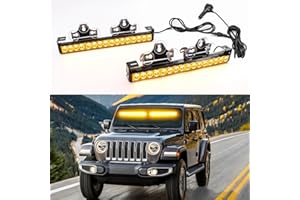 ROUTEKING 2 x 42.7 cm Notfallblinkende LED-Verkehrsberater-Stroboskoplichtleiste, 32 LEDs, 23 Blitzmuster, Sicherheitswarnleuchten, 2-in-1-Windschutzscheiben (Bernsteinfarben)