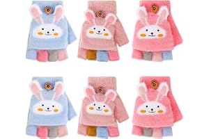 QKURT 3 par fingerlösa handskar för barn konvertibla flip-topphandskar stickade halvfingerhandskar vinter varma vantar stretch magiska handskar för pojkar flickor 4-10 år gammal, Rosa+ros+blå, 4-10