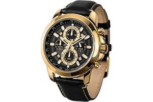 PINDOWS Armbanduhren für Herren, analoge Chronograph-Quarzuhren für Herren, wasserdicht, Business- und Freizeitkleidung mit schwarz-braunem Lederband