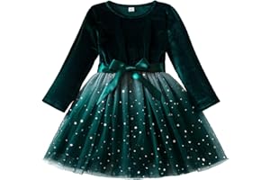 SoLu DAY8 Robes Enfant Fille Ceremonie 2-7 Ans Noel Hiver Robe Princesse Fille Chic Et Elegant Anniversaire Mariage Habillée Robe Velours Fille avec Tulle Manche Longue Bowknot