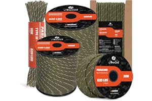 Abma Cord Paracorde 4mm 9 Brins 15m Corde en Nylon Type 3 Corde Parachute 620lbs - Max. 280 kg - Réfléchissante Vert Militaire