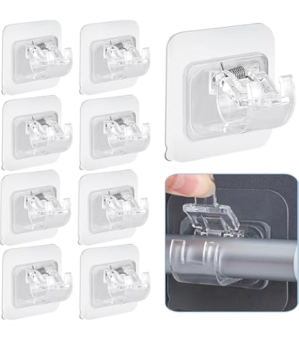 AONAYO 10 Stück Gardinenstangenhalter Ohne Bohren - Selbstklebend, Transparent, 6x6cm Für Badezimmer & Wohnzimmer