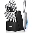 D.Perlla Knife Set with Block, 15 Pieces with Built-in Sharpener, High Grade Stainless Steel Kitchen Knife Set with Knives, Steak Knives, Scissors for Chopping, Slicing, Dicing, Sharp and No Rust