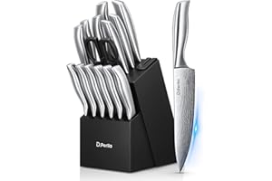 D.Perlla Couteaux de Cuisine, 15 Set de Couteaux de Cuisine Professionnel, Ensemble de Couteaux de Cuisine en Acier Inoxydable Super Tranchant, Bloc à Couteaux A uto Affûtant
