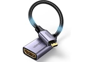 UGREEN Adaptador Micro HDMI Macho a HDMI Hembra 4K 3D HDR Ethernet ARC Cable Compatible con Hero 7 Black Raspberry Pi4 Aquaris M10 Cámara TV Nylon Trenzado, Negro