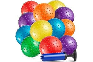Mini Knobby Balls - (paket med 12) Bulk 5-tums sensoriska bollar och taggiga massage-stressbollar med pump, roliga studsbolls