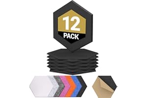 12 Pack Hexagon Acoustic Panels Self-adhesive, TONOR 12"x10"x0.4" High Density Sound Proofing Panels for Walls, Sound Deadening Insulation Treatment Sound Absorbing for Studio, Office, Home, Black
