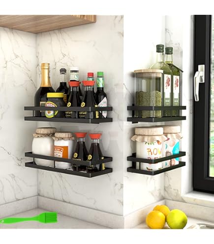 Étagère Sans Perçage Pour Réfrigérateur/mur - Avec Porte-rouleau Et 4 Crochets - Pliable, Acier, Noir - Pour Cuisine/salle De Bain