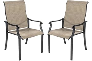 UDPATIO Gartenstühle 2er Set, Hochlehner Gartenstuhl Metall, Textilene Balkonstuhl, Terrassenstuhl 220kg Belastbar, Gartensessel wetterfest für Terrasse (Braun)