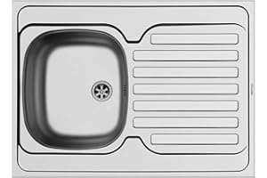 Pyramis International 100111602 Évier à encastrer en acier inoxydable lisse 1B 1D 80 x 60 cm