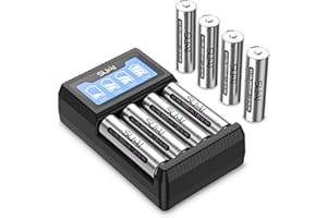 SUKAI Rechargeable Batteries AA with Battery Charger, 8 Pack NI-MH AA Rechargeable Batteries, 4 Slot LCD Battery Charger