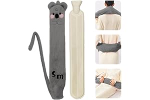 Lvjkes Bolsa Agua Caliente Larga, Bolsa de Agua Ccaliente, 2 Litros 72x12cm Bolsa de Agua Caliente de Felpa con Tapa, Extraíble Para Limpieza, Adecuado para cuello, hombros, abdomen y espalda (Gris)